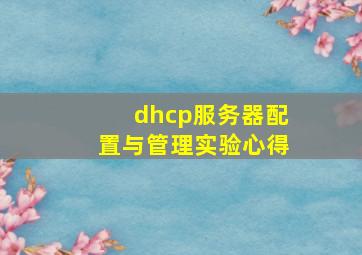 dhcp服务器配置与管理实验心得