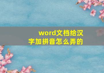 word文档给汉字加拼音怎么弄的