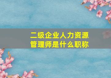 二级企业人力资源管理师是什么职称