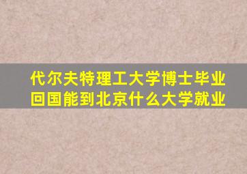 代尔夫特理工大学博士毕业回国能到北京什么大学就业