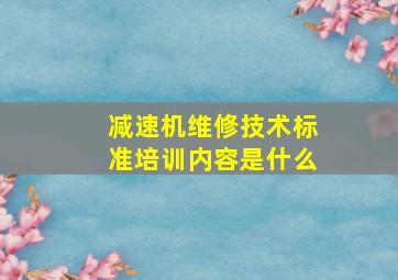 减速机维修技术标准培训内容是什么