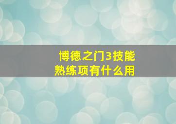 博德之门3技能熟练项有什么用