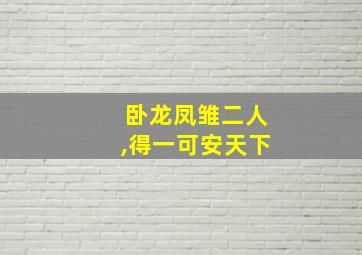 卧龙凤雏二人,得一可安天下