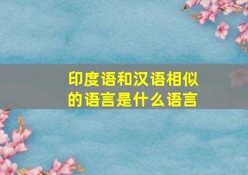 印度语和汉语相似的语言是什么语言