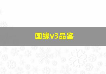 国缘v3品鉴