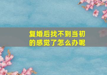 复婚后找不到当初的感觉了怎么办呢