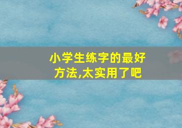 小学生练字的最好方法,太实用了吧