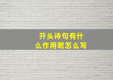 开头诗句有什么作用呢怎么写