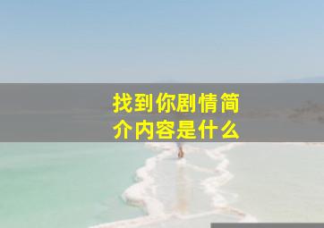 找到你剧情简介内容是什么