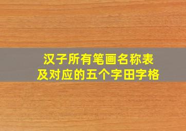 汉子所有笔画名称表及对应的五个字田字格