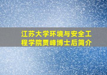 江苏大学环境与安全工程学院贾峰博士后简介