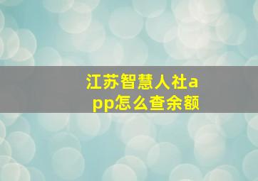 江苏智慧人社app怎么查余额