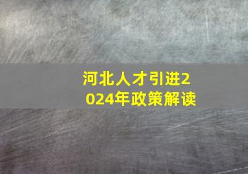 河北人才引进2024年政策解读