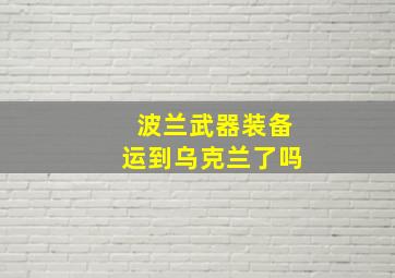 波兰武器装备运到乌克兰了吗