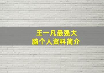 王一凡最强大脑个人资料简介