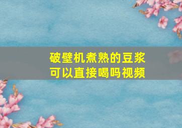 破壁机煮熟的豆浆可以直接喝吗视频