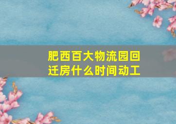 肥西百大物流园回迁房什么时间动工