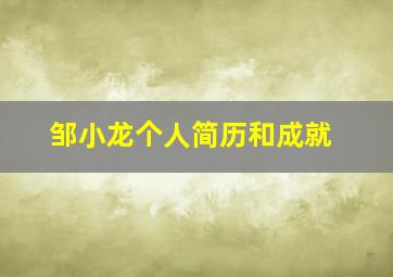 邹小龙个人简历和成就