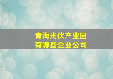 青海光伏产业园有哪些企业公司