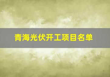 青海光伏开工项目名单