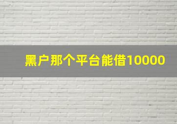 黑户那个平台能借10000